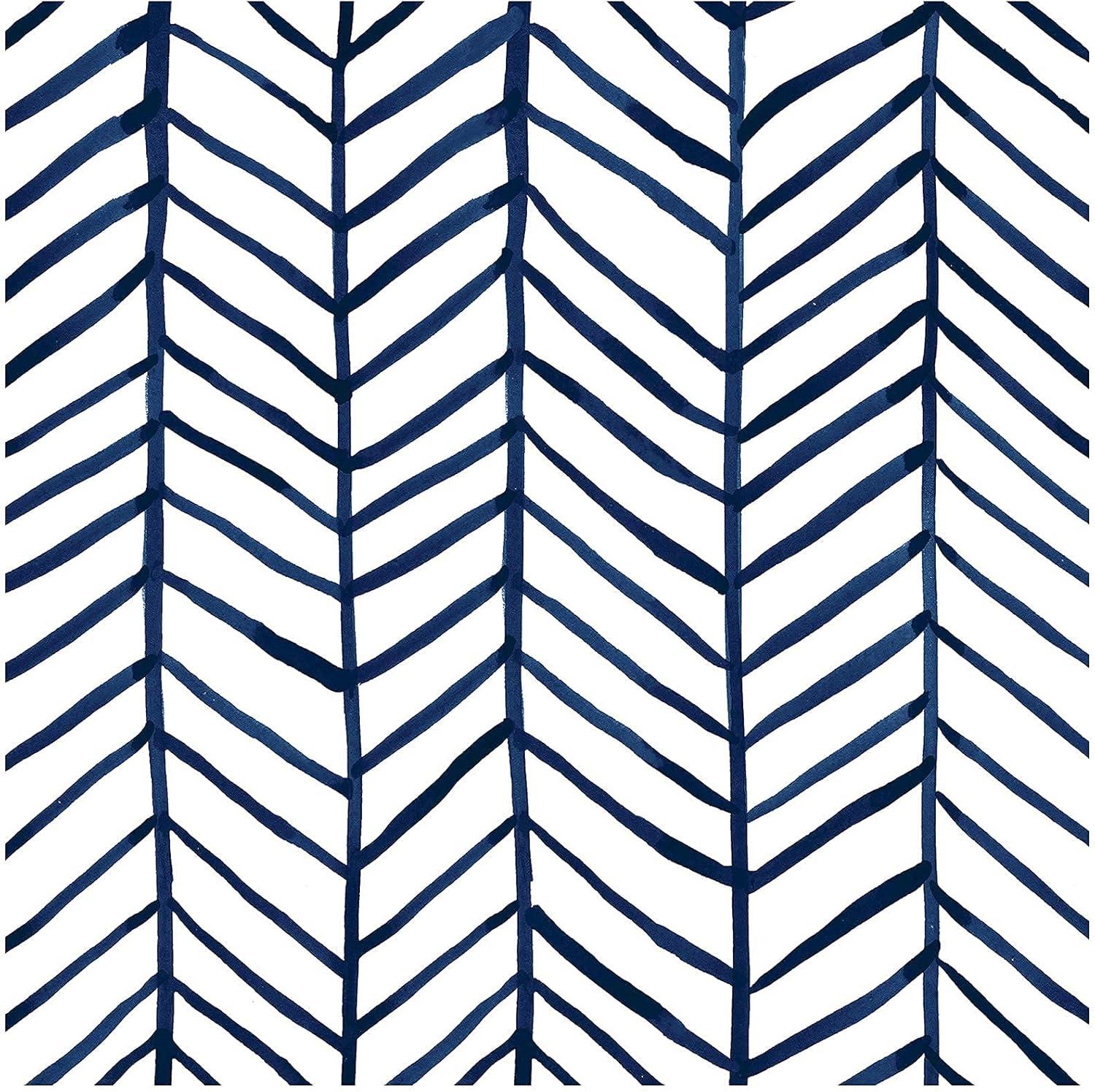HAOKHOME Blue Wallpaper Navy Peel and Stick Wall Paper Modern Stripe for Bathroom Herringbone Removable Decoration 17.7in x 32.8ft