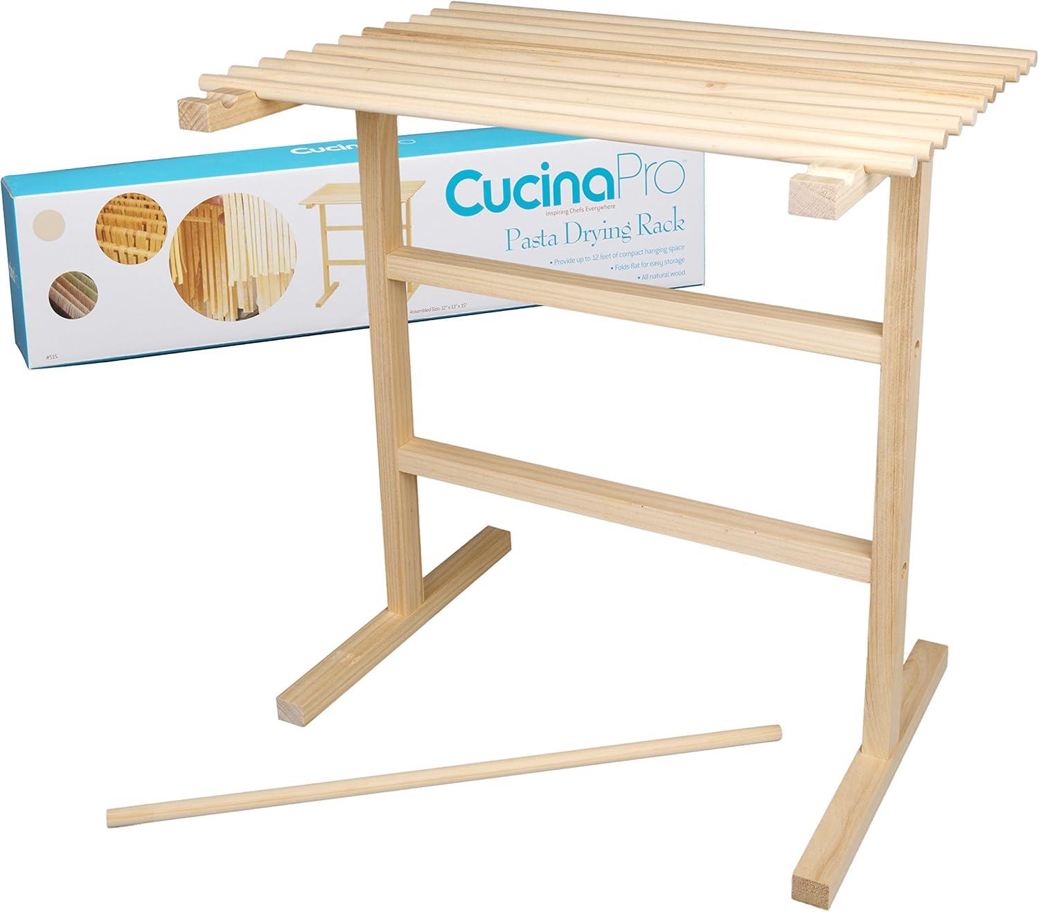 Pasta Drying Rack by Cucina Pro- All Natural Wood Construction Stander & Handles - 12 Feet of Noodle Drying Space for Spaghetti and More