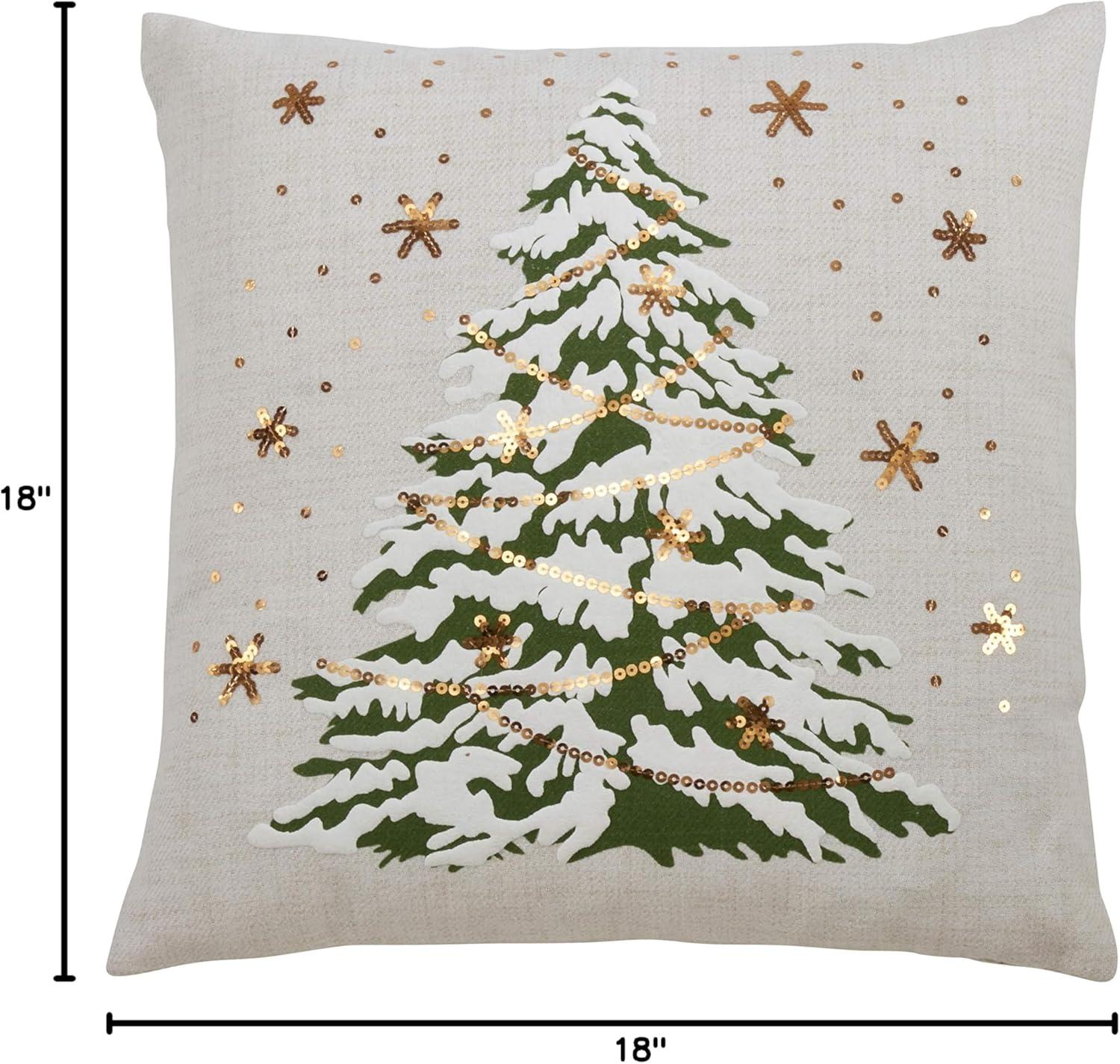 Ivory Square LED Christmas Tree Pillow with Sequins, 18"