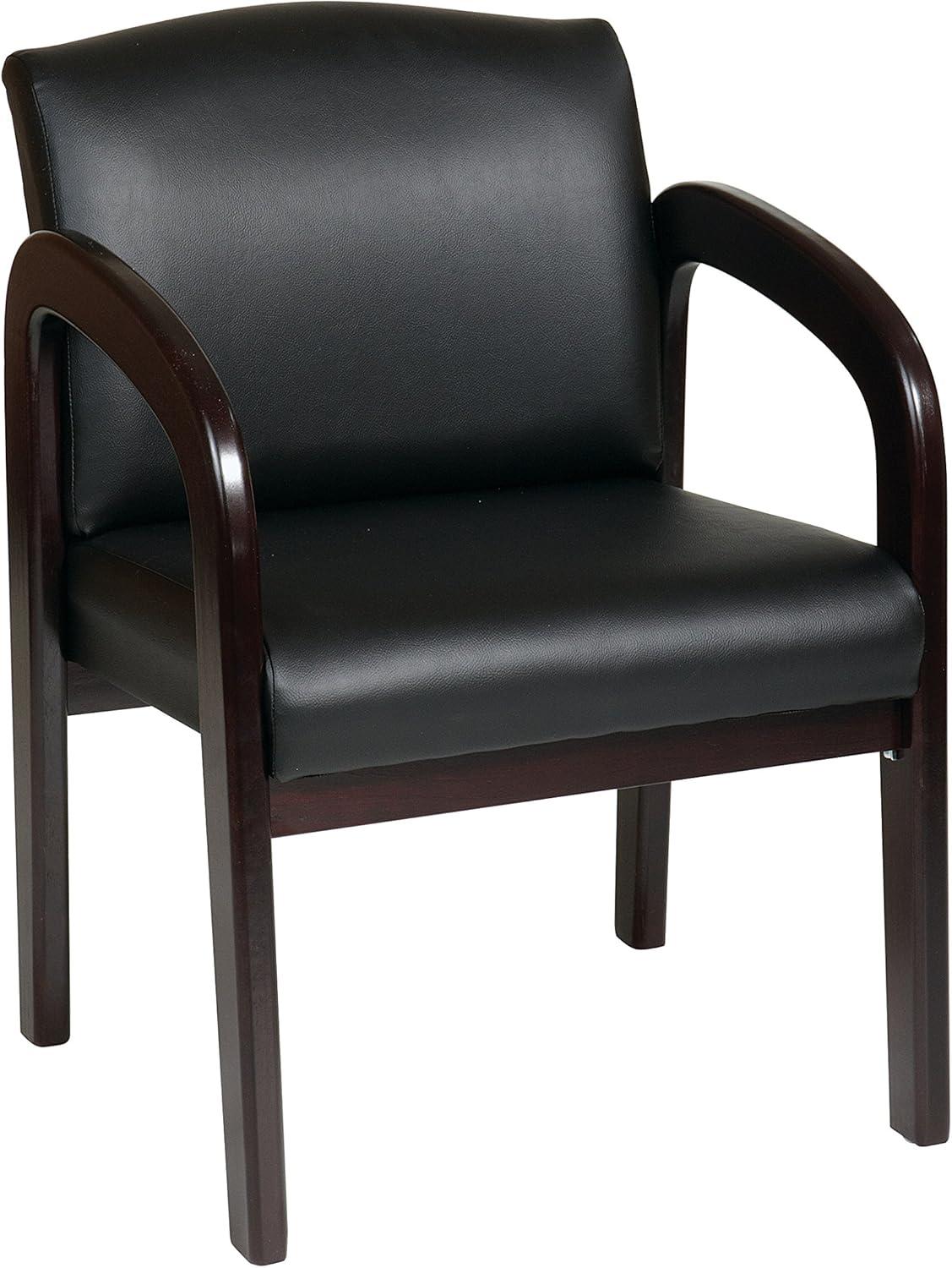 Office Star Products Faux Leather Espresso Finish Wood Visitor Chair