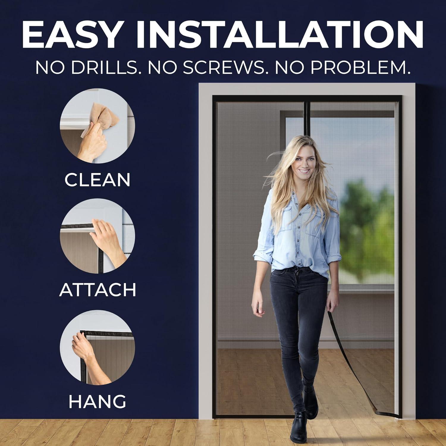 Easy Install Upgraded Magnetic Screen Door Mesh 38”x82” – Strong Magnets, Pet Tested, Keeps Bugs Out