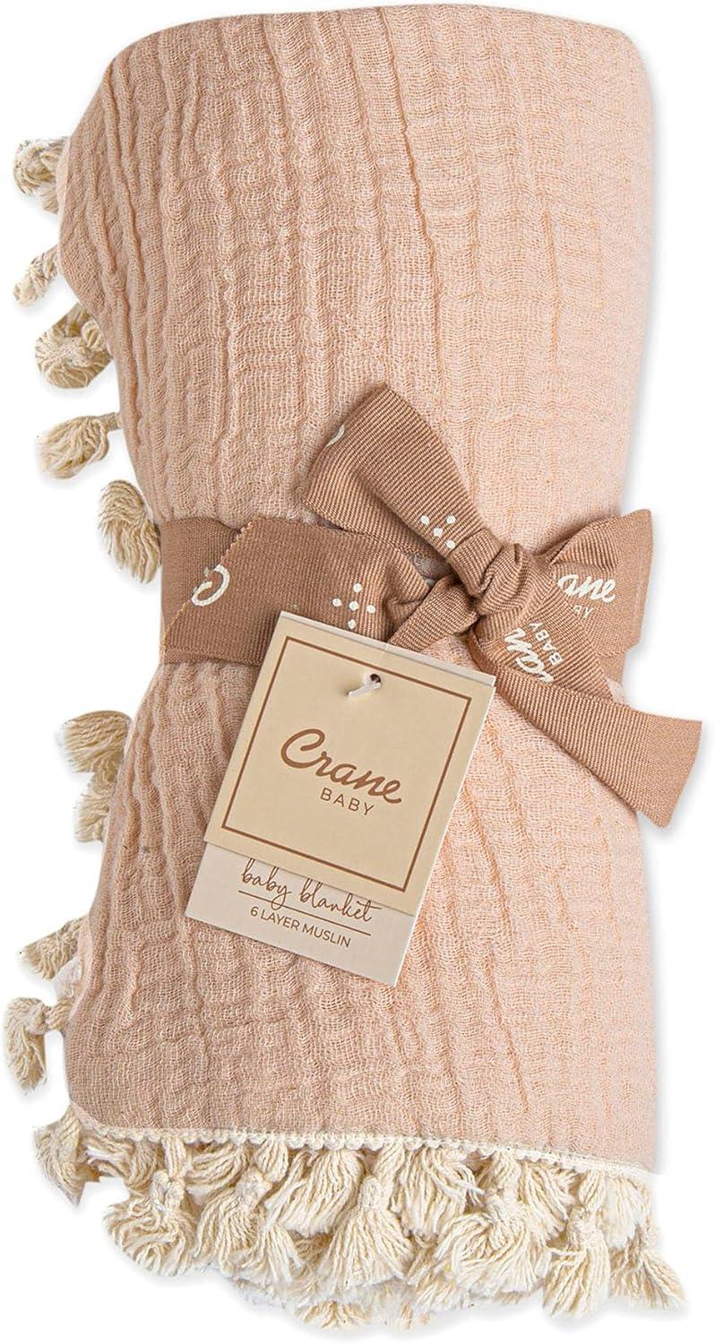 Crane Baby 6-Layer Muslin Baby Blanket with Tassel Edge