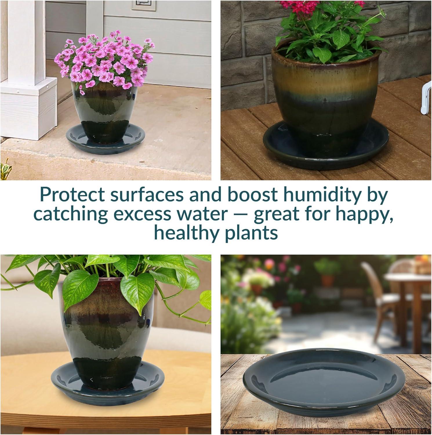 Sunnydaze High-Fired Glazed UV- and Frost-Resistant Ceramic Outdoor Flower Pot Saucer - 9" Diameter - Forest Lake Green - 2-Pack
