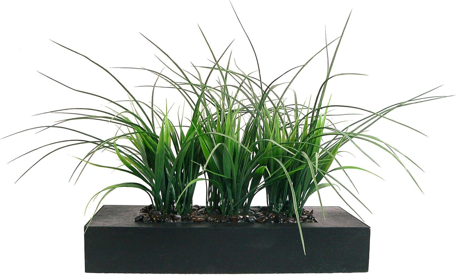 Contemporary Faux Grass in Sleek Gray Rectangular Planter