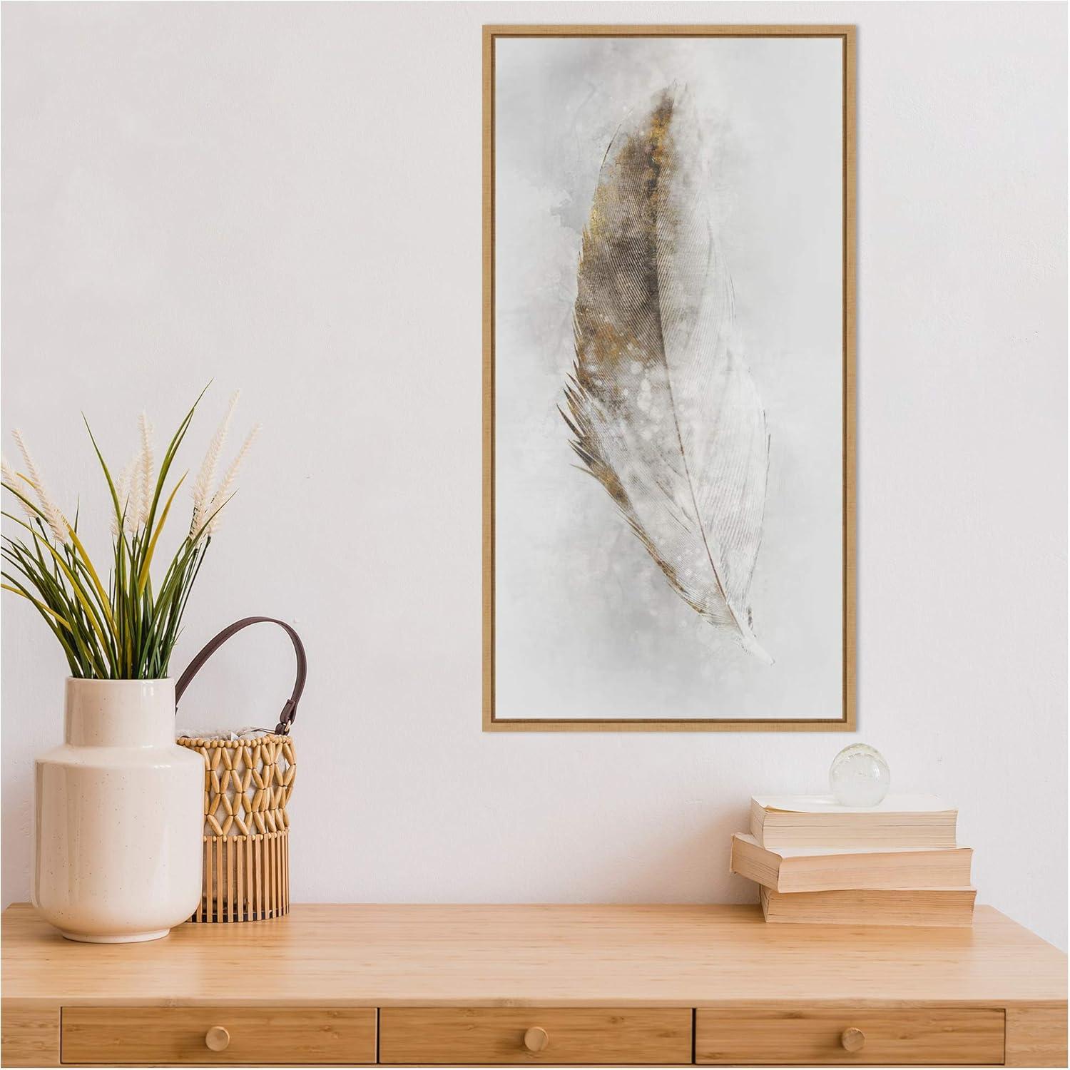 Amanti Art Golden Feather II by Ken Roko Canvas Wall Art Print Framed 14 x 27-in.