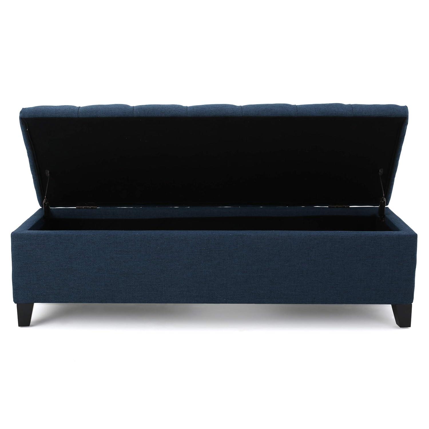 Ottilie Storage Ottoman Dark Blue - Christopher Knight Home: Upholstered Bedroom Seating with Tufted Lid