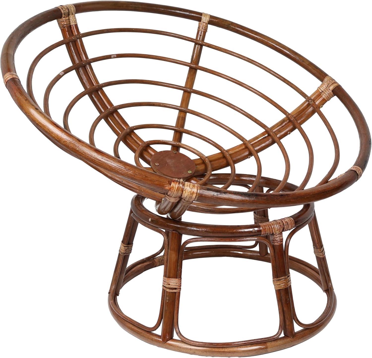 International Caravan 42" Rattan Papasan Chair with Solid Twill Cushion Gray: Stained Finish, Armless Design, 250lb Capacity