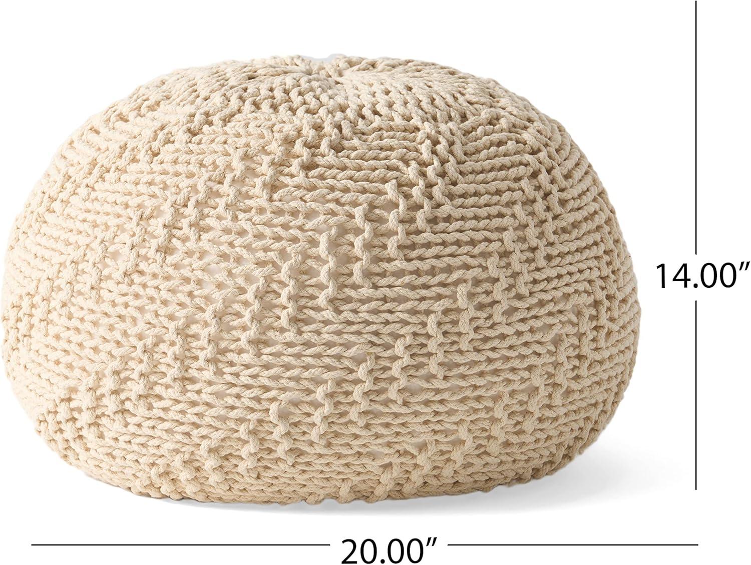 Christopher Knight Home Barwick Modern Knitted Round Pouf Ivory: Upholstered Ottoman, No Assembly Required