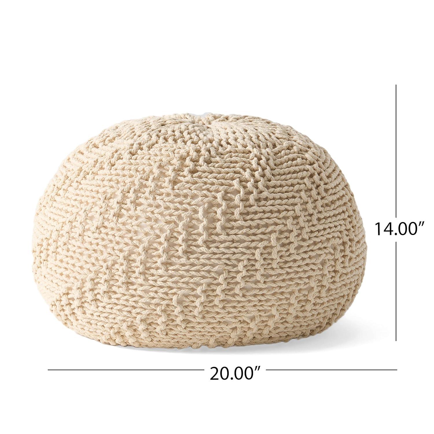 Christopher Knight Home Barwick Modern Knitted Round Pouf Ivory: Upholstered Ottoman, No Assembly Required