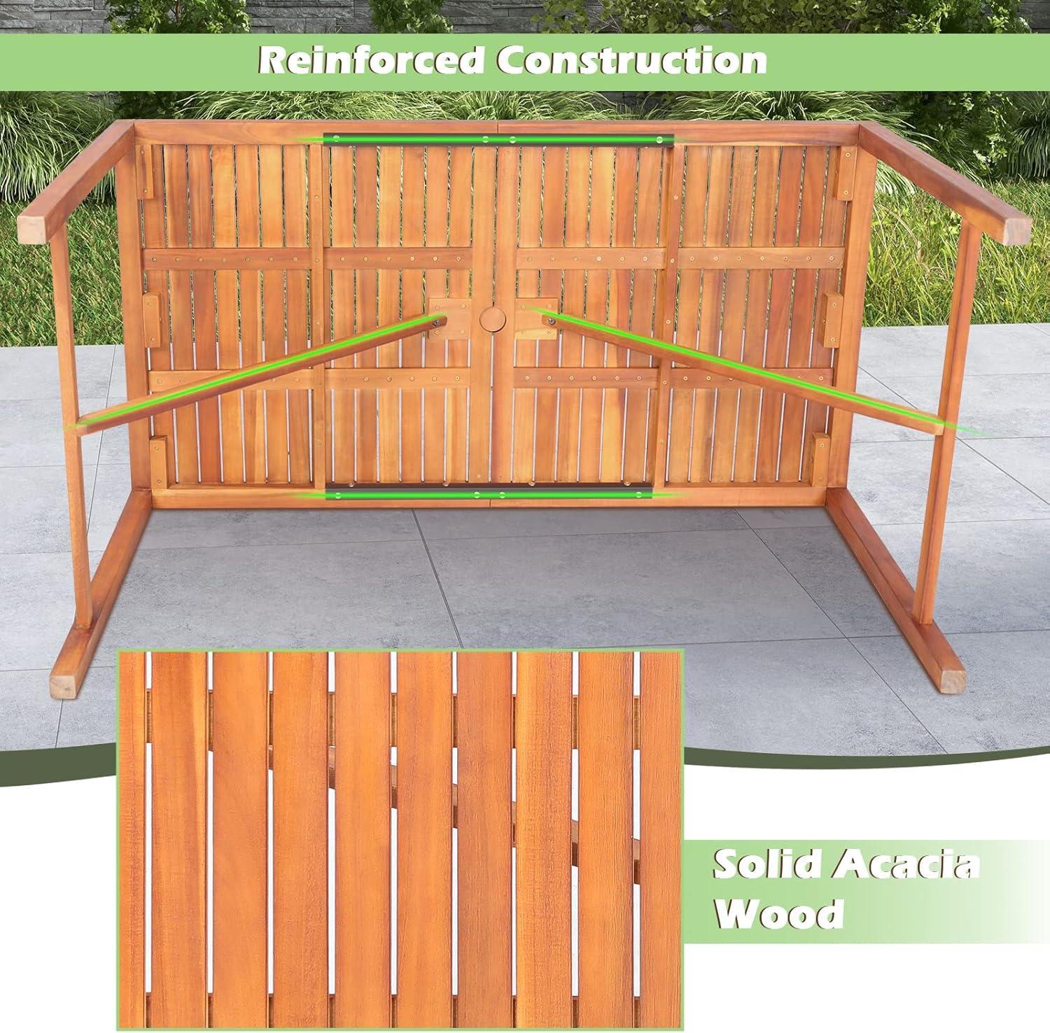 Tangkula Rectangular Acacia Wood Dining Table 4-6 Person Patio 2" Umbrella Hole Natural