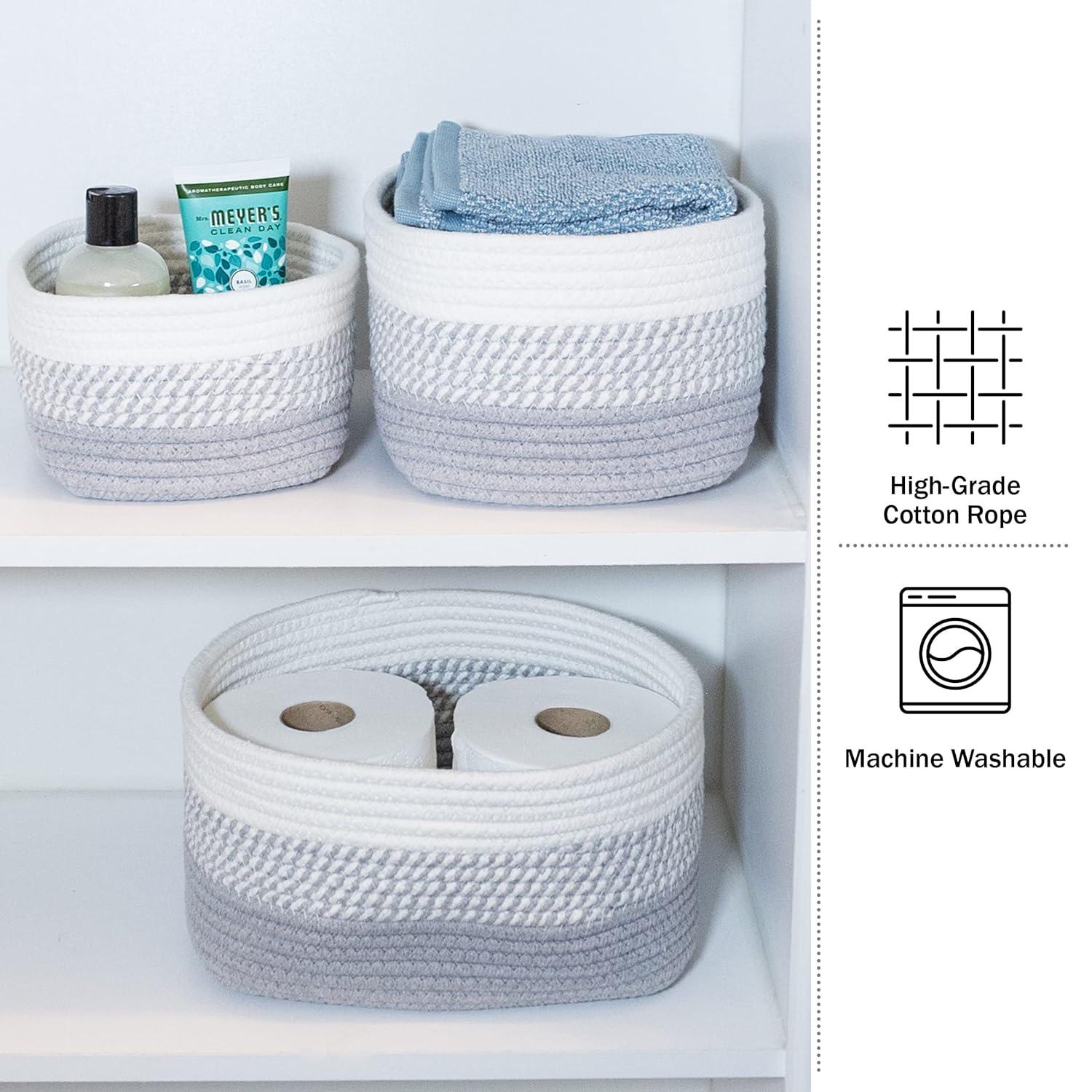 Home-Complete 3pc Storage Basket Set Gray: Cotton Cloth Bins for Shelves, Square Decorative Organizers, Hand Washable