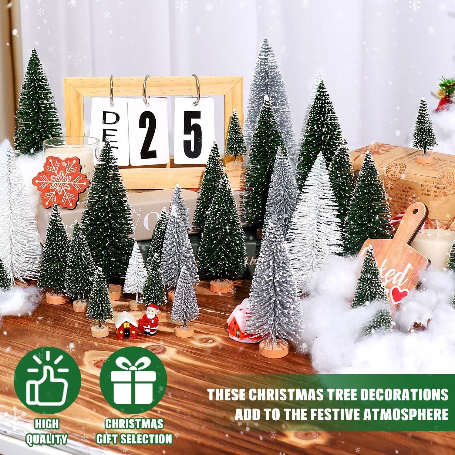 30Pcs Mini Christmas Trees Artificial Christmas Tree Bottle Brush Trees With Wooden Base For Christmas Decor Christmas Party Home Table Craft Decorations