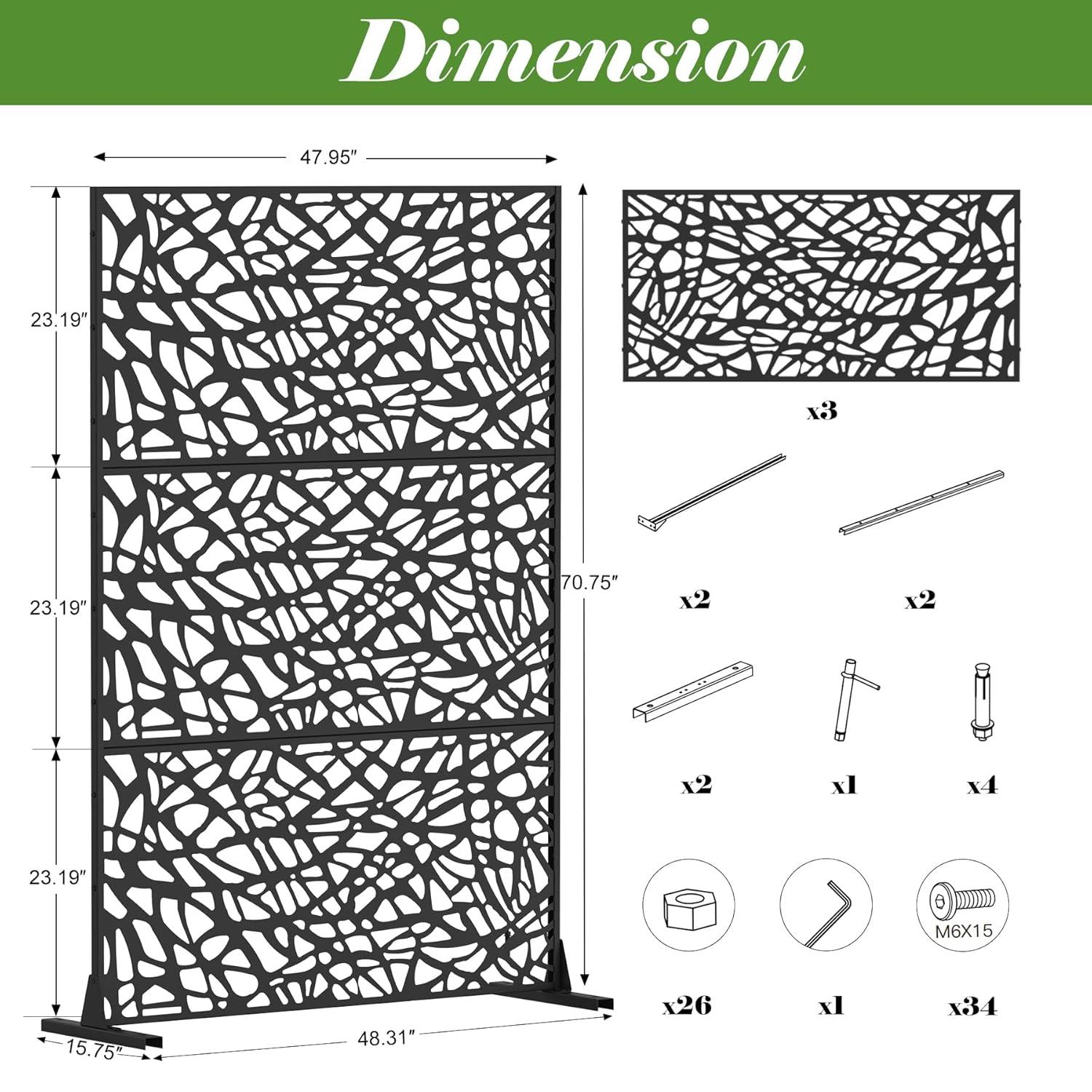 Domi Outdoor Living Privacy Screen, Freestanding, Modern, Black, Plastic Mesh, Galvanized Steel Frame