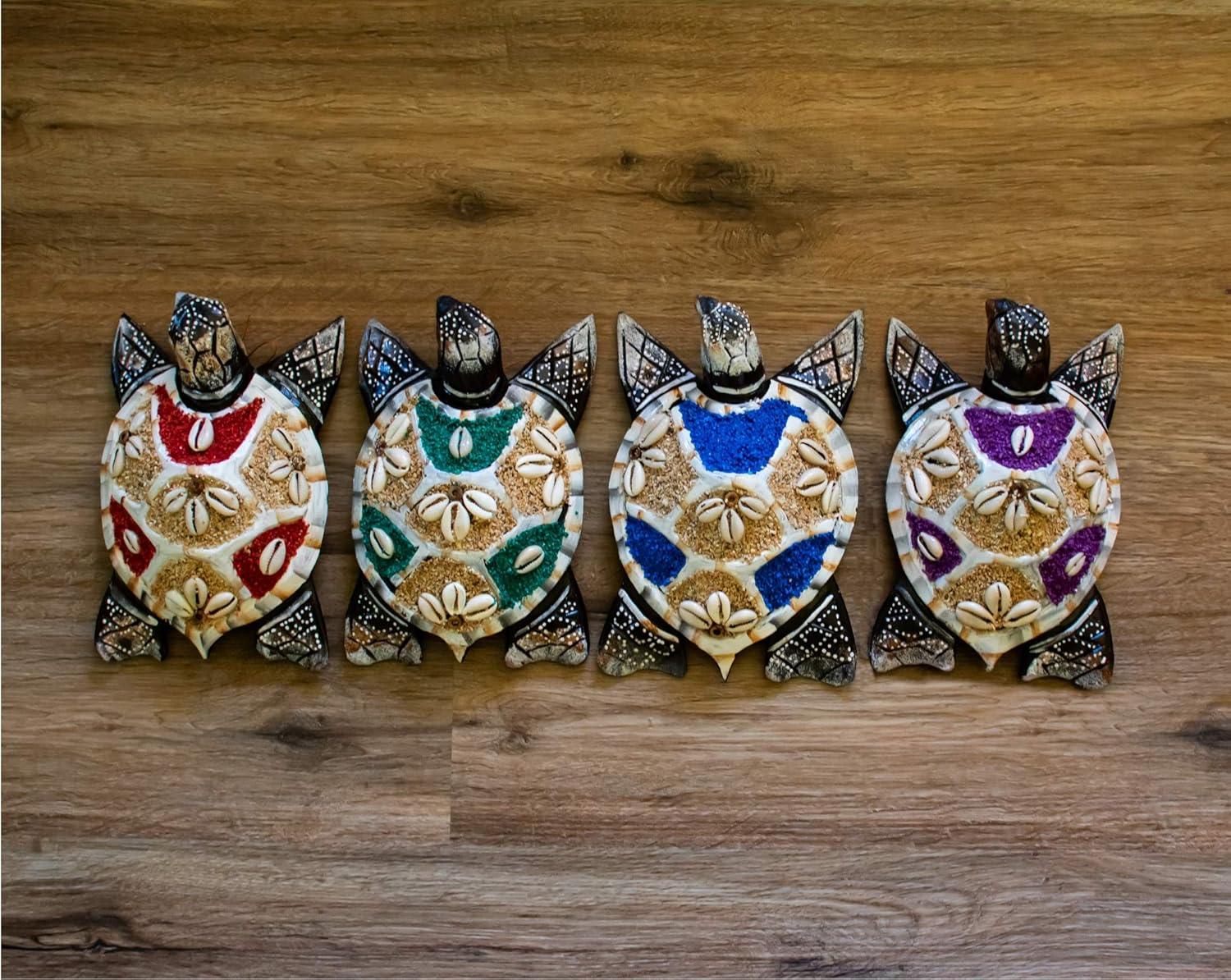 Wooden Tortoise Turtle Home Decor Sculpture Statue Wall Hanging Handmade Seaside Tropical Nautical Ocean Coastal Blue - 8" long x 5" wide x 2.5" tall