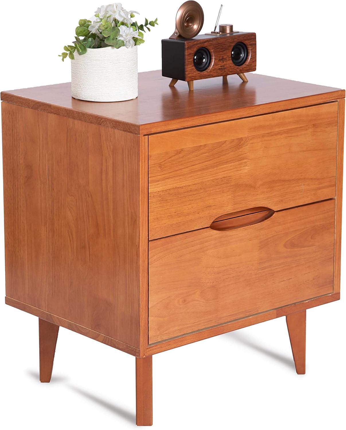 Mid Century Modern Caramel Oak 2-Drawer Nightstand