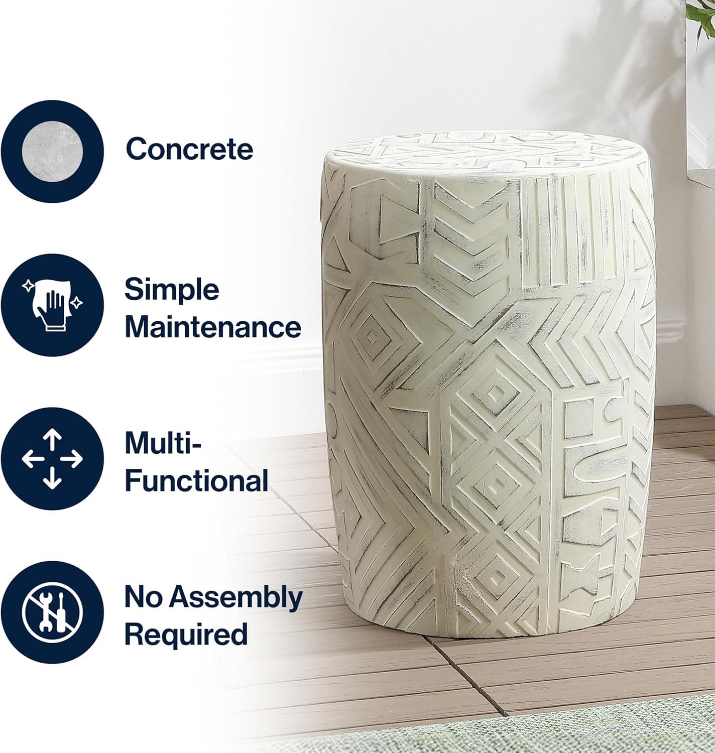 JONATHAN Y Rafi 17.75" Transitional Bohemian Geometric Drum Garden Stool, Cream