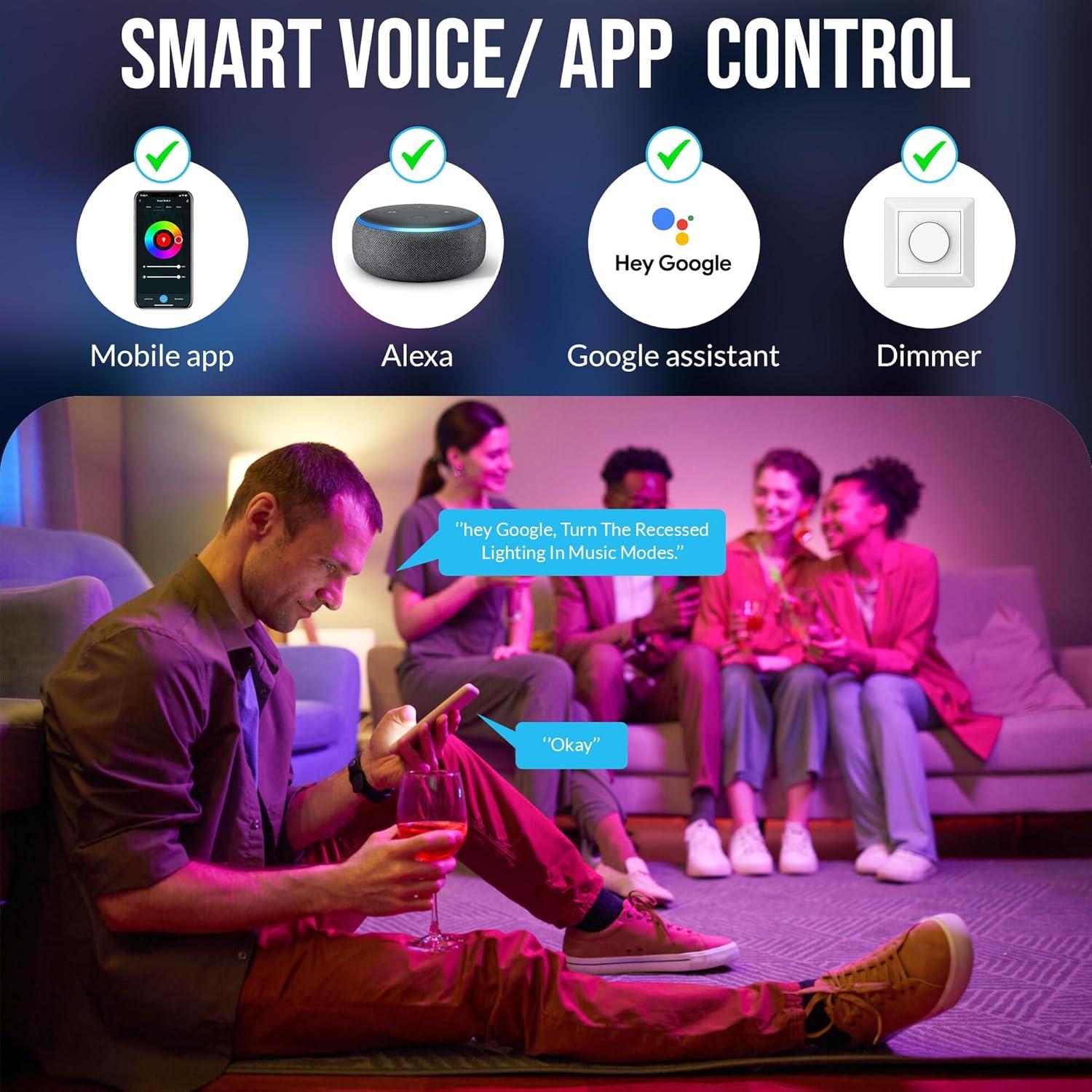 LEDVANS 4 Inch Smart Recessed Light, Color Changing Rgbcw, Voice Control (Set of 4) F-80425