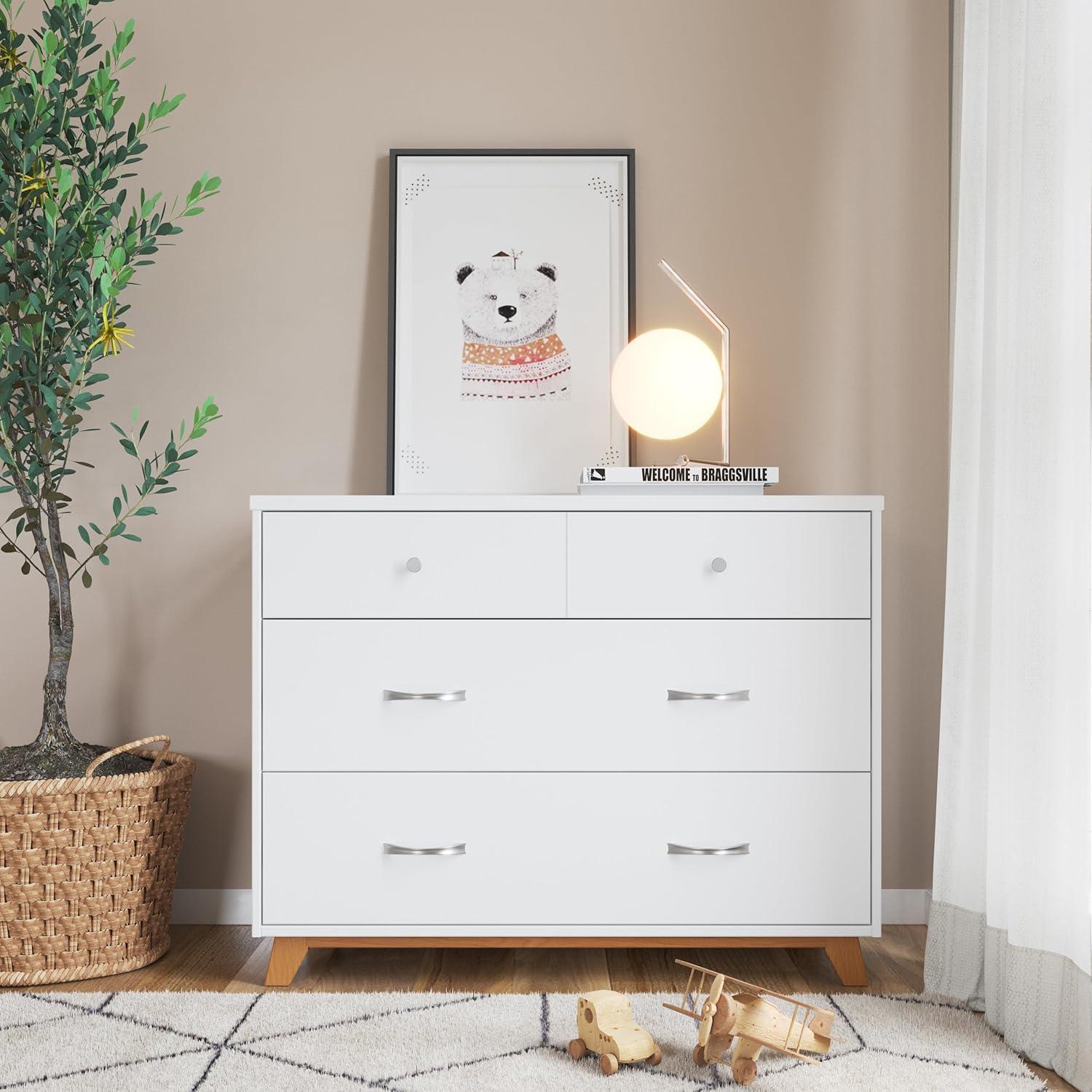 Child Craft SOHO 2 Piece Nursery Furniture Set, 4-in-1 Convertible Crib and Dresser (White/Natural)