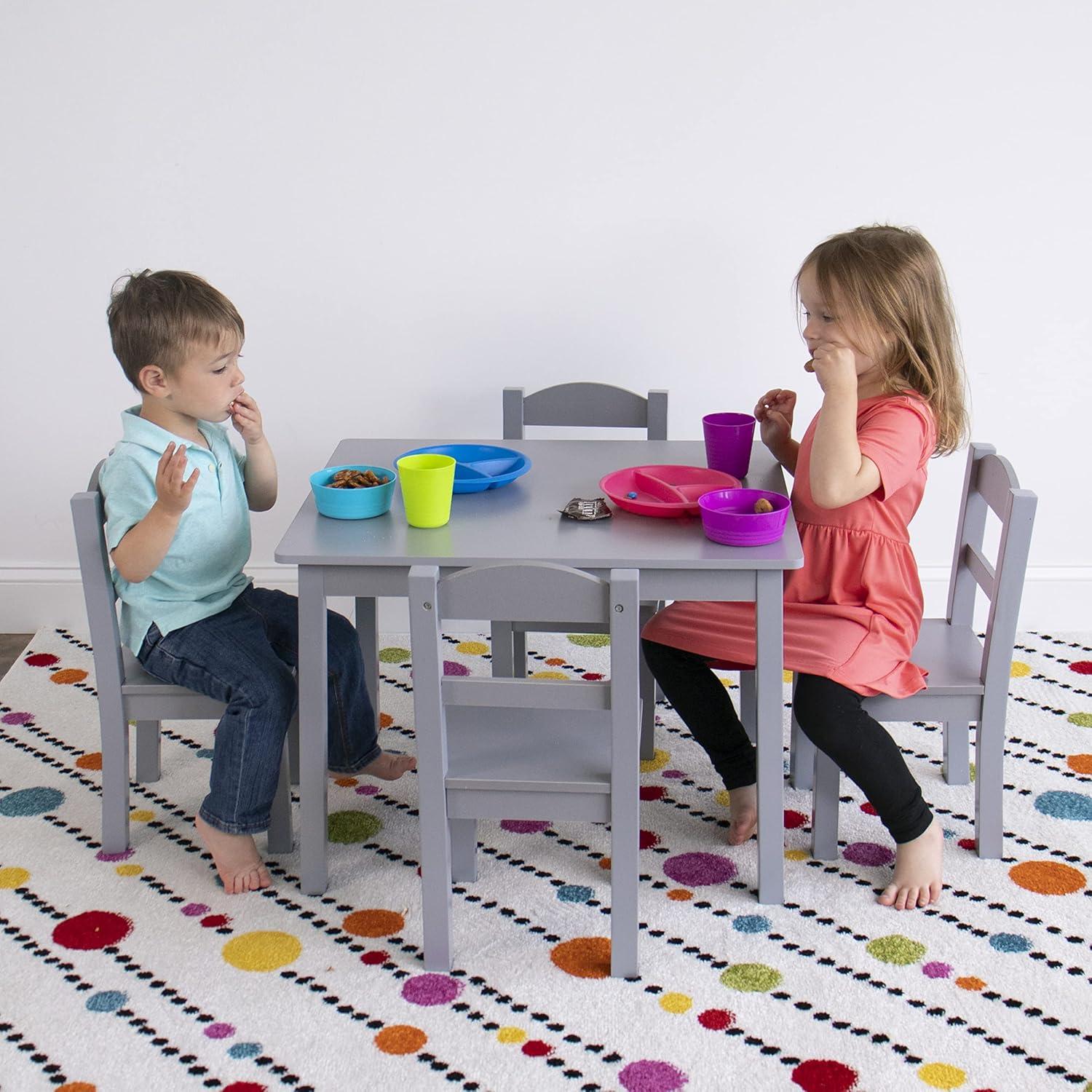 Humble Crew Camden Toddler Wood Table and 4 Chairs Set, Grey