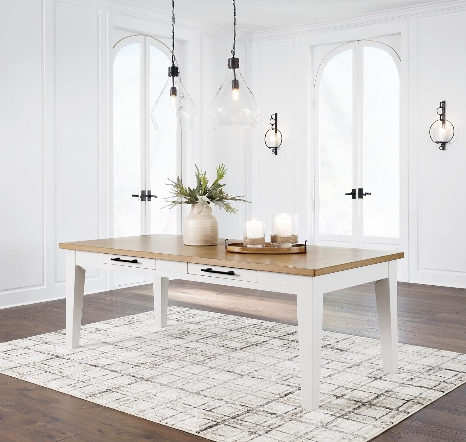 White and Natural Wood Farmhouse Dining Table with Drawers