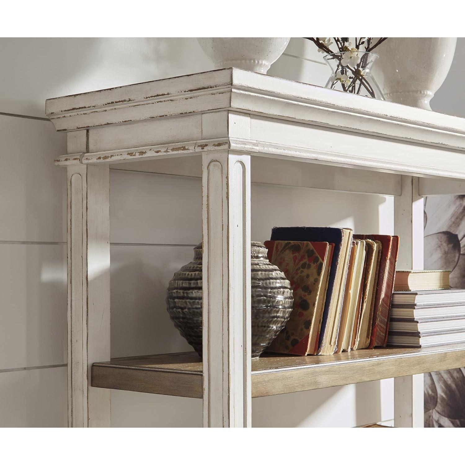 75" Realyn Bookshelf - Signature Design by Ashley: Cottage Style, Antiqued Two-Tone Finish, Open Shelves