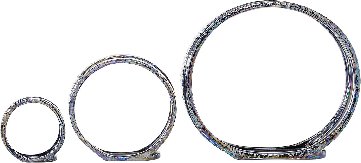 Set of 3 Glam Kaleidoscopic Candle Holders Silver - Olivia & May: Elegant Centerpiece, Metallic Finish
