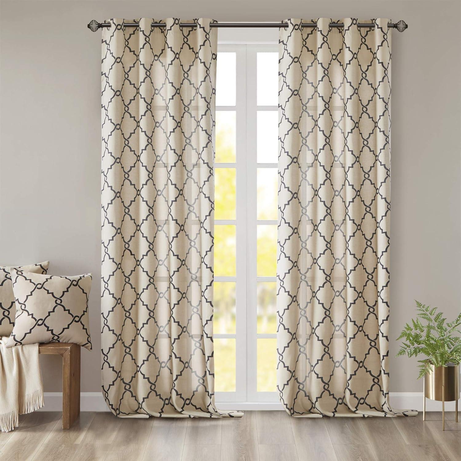 Fretwork Print Grommet Top Window Curtain Panel