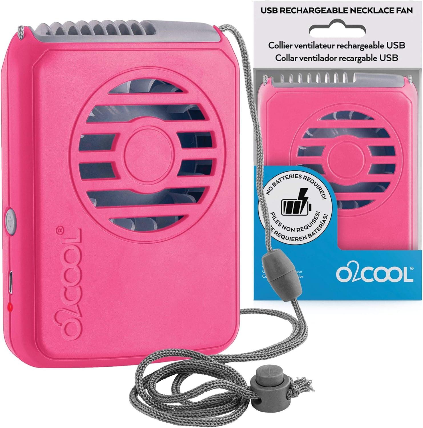 O2COOL Personal Travel Rechargeable Battery Powered Neck Cooling Fan (Raspberry)