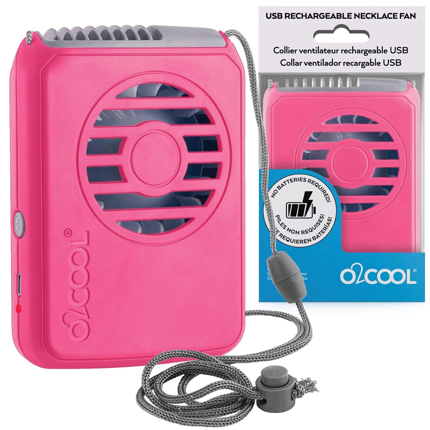 O2COOL Personal Travel Rechargeable Battery Powered Neck Cooling Fan (Raspberry)