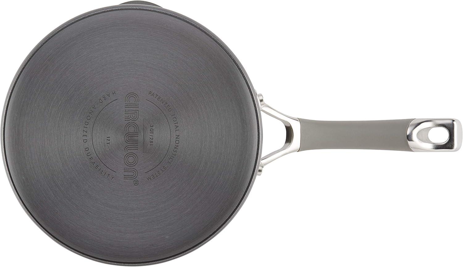 Circulon Elementum Hard-Anodized Nonstick Straining Sauce Pan with Lid, 3-Quart, Oyster Gray