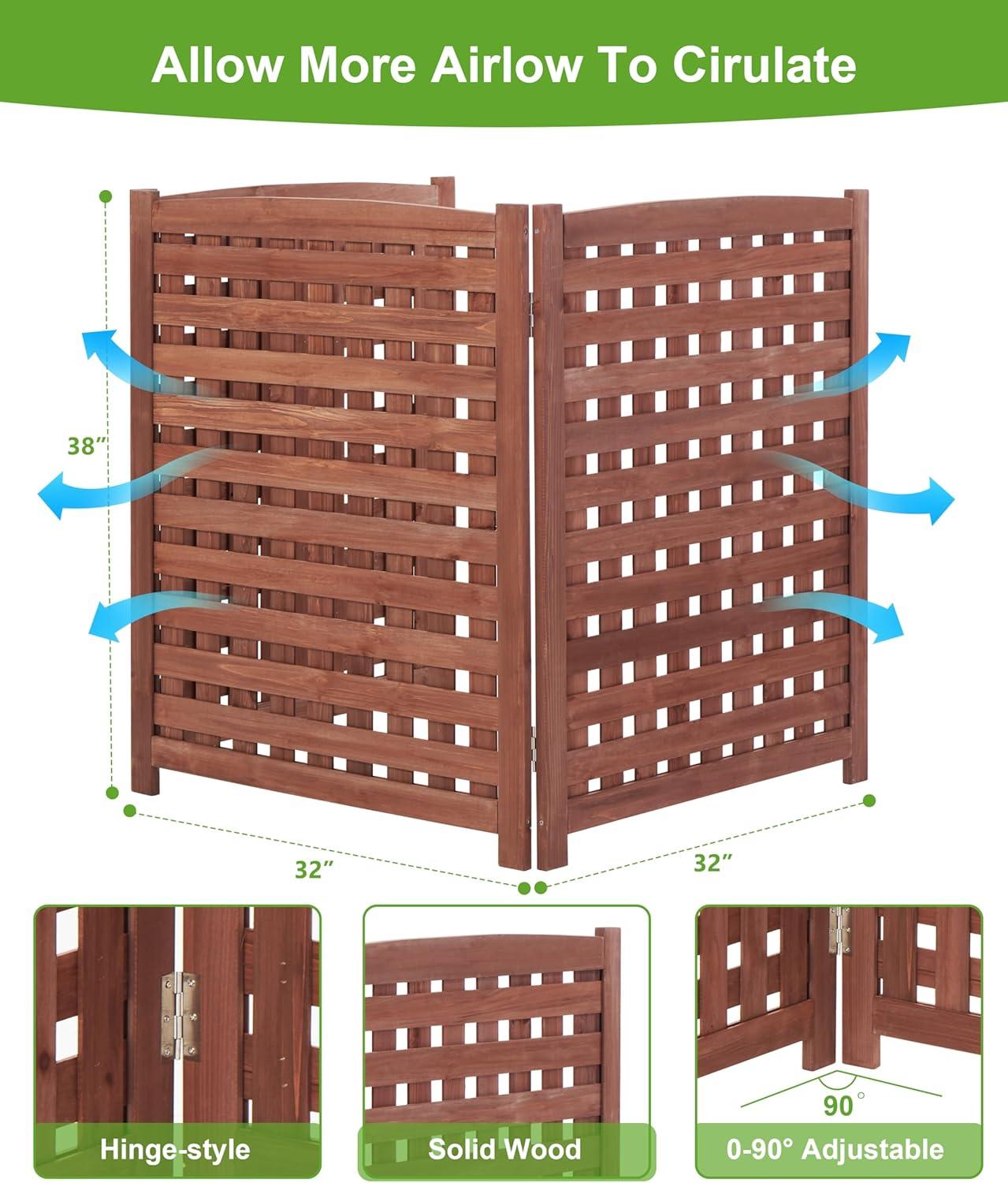 3-Panel Outdoor Air Conditioner Fence Screen, Outside Wood Privacy Fence, 32" W x 38" H