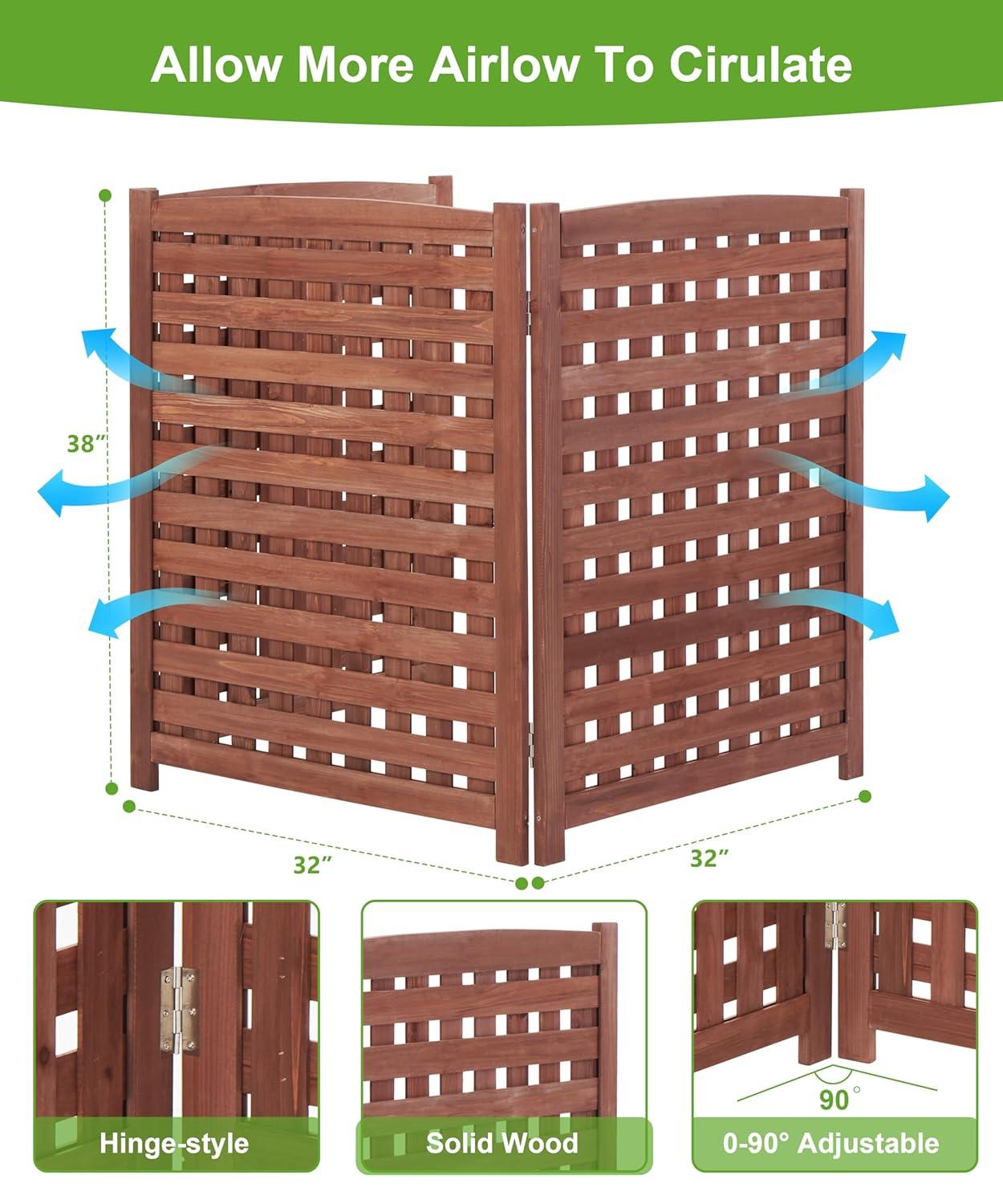 3-Panel Outdoor Air Conditioner Fence Screen, Outside Wood Privacy Fence, 32" W x 38" H