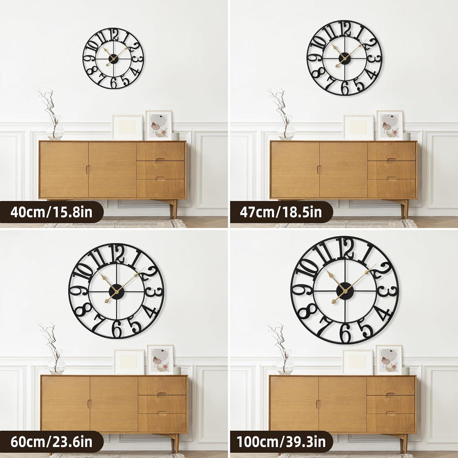 Oversized Black Metal Analog Wall Clock with Arabic Numerals