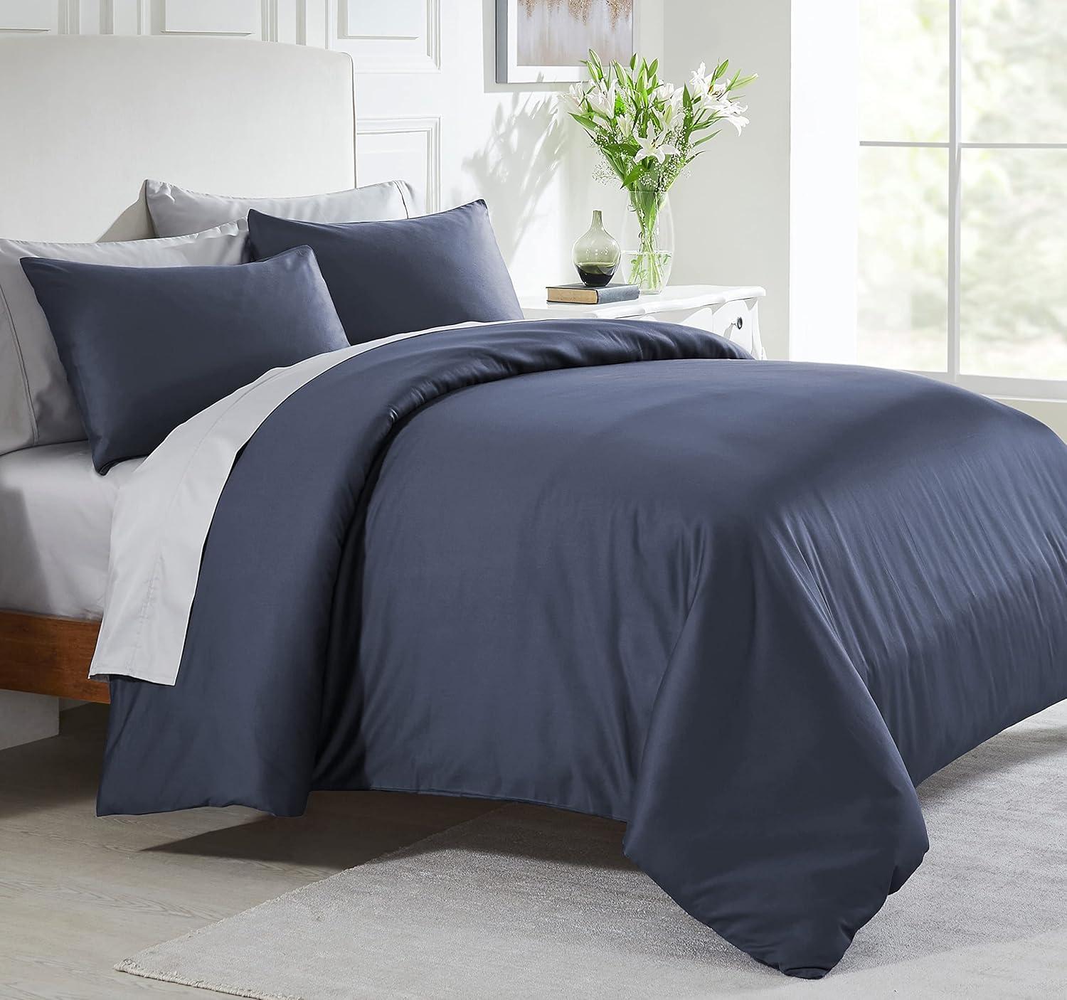 Duvet Cover Set 400 Thread Count 100% Cotton Sateen - Button Closure, Corner Ties by California Design Den