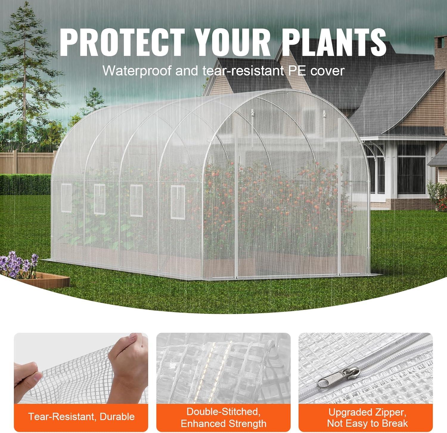 VEVOR Walk-in Tunnel Greenhouse Galvanized Frame PE Cover