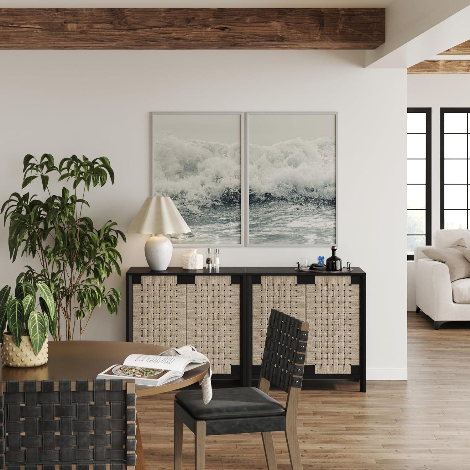 Nathan James Rustic Wood TV Stand Cabinet With Seagrass Door Panels