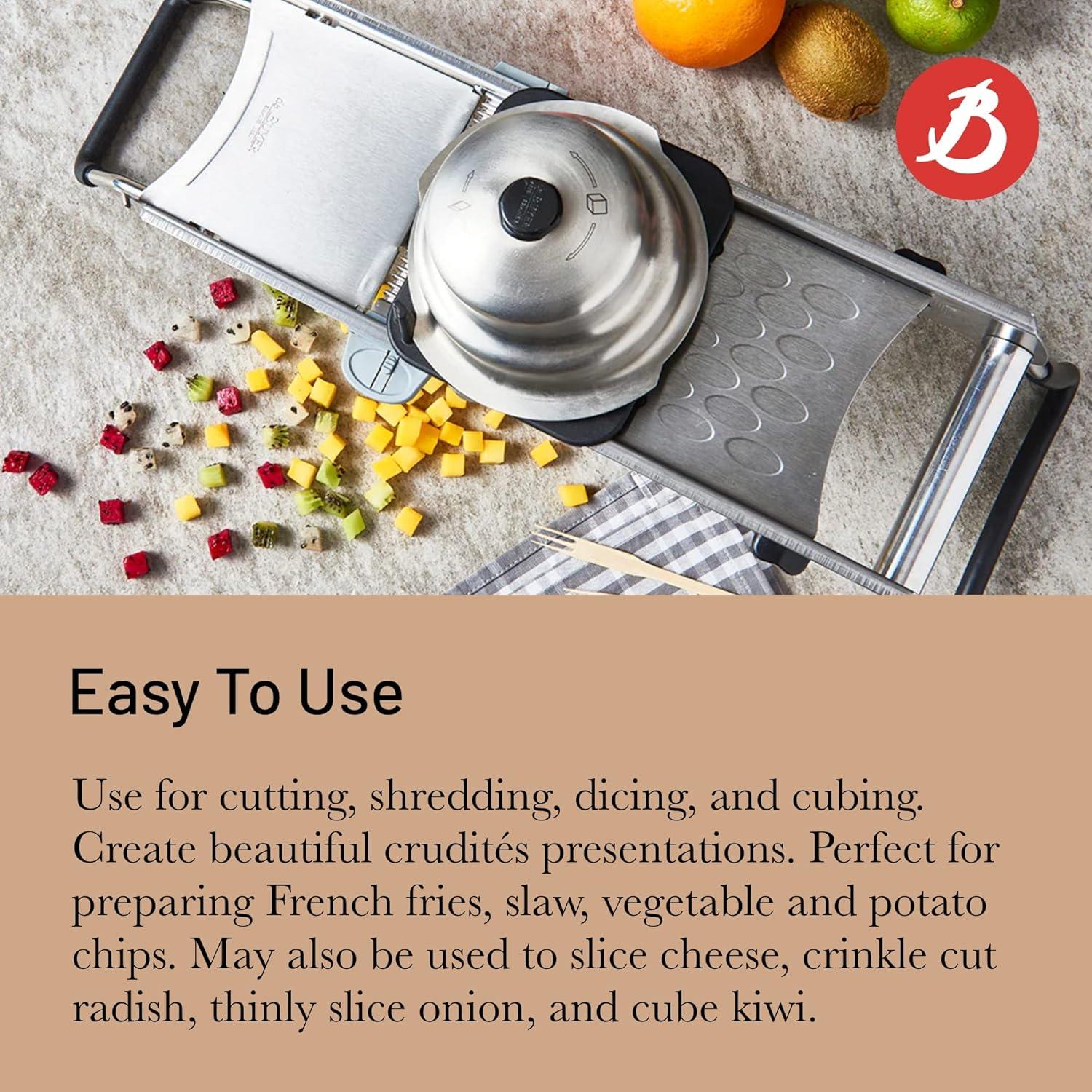 de Buyer LA MANDOLINE REVOLUTION - Removable, Double-Sided Stainless Steel Blade - Ideal for Cutting, Shredding, Dicing & Cubing - Includes Three Julienne Blades - Made in France