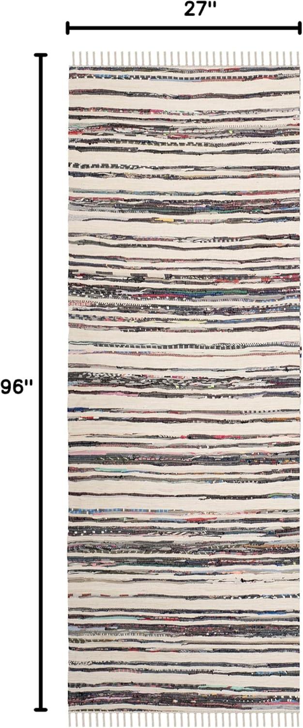 Rag Rug RAR126 Hand Woven Indoor Runner Rug - 2'3"x8' - Ivory/Charcoal - Safavieh