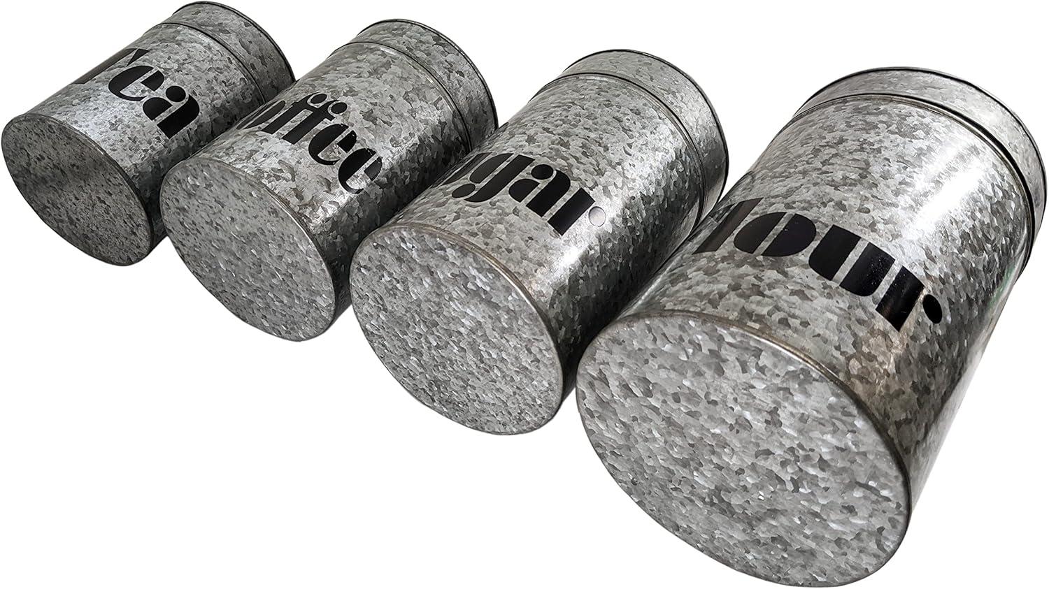 Galvanized Canisters with Lids - Kitchen - Set of 4