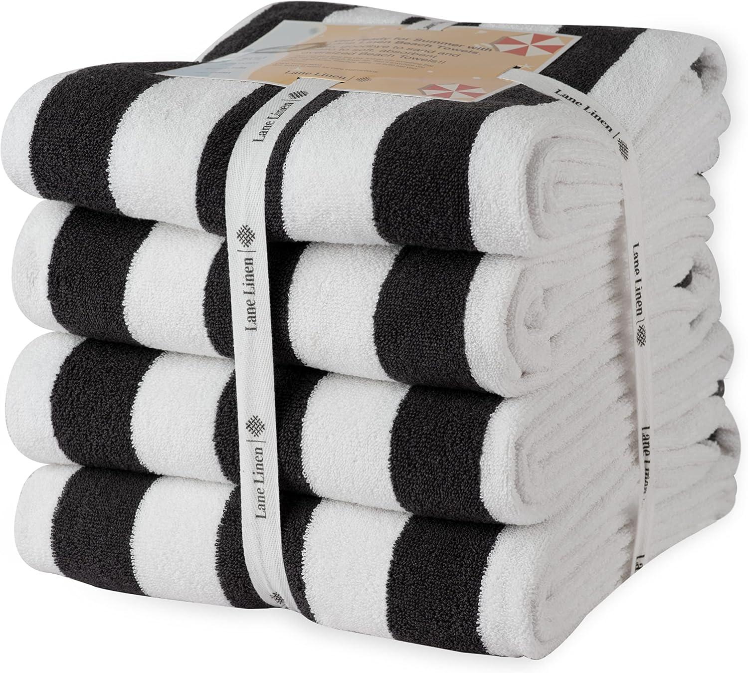 American Soft Linen Beach Towel, 100% Cotton Cabana Striped Beach Towel, 30 in by 60 in Soft Absorbent Beach Pool Towel
, Green