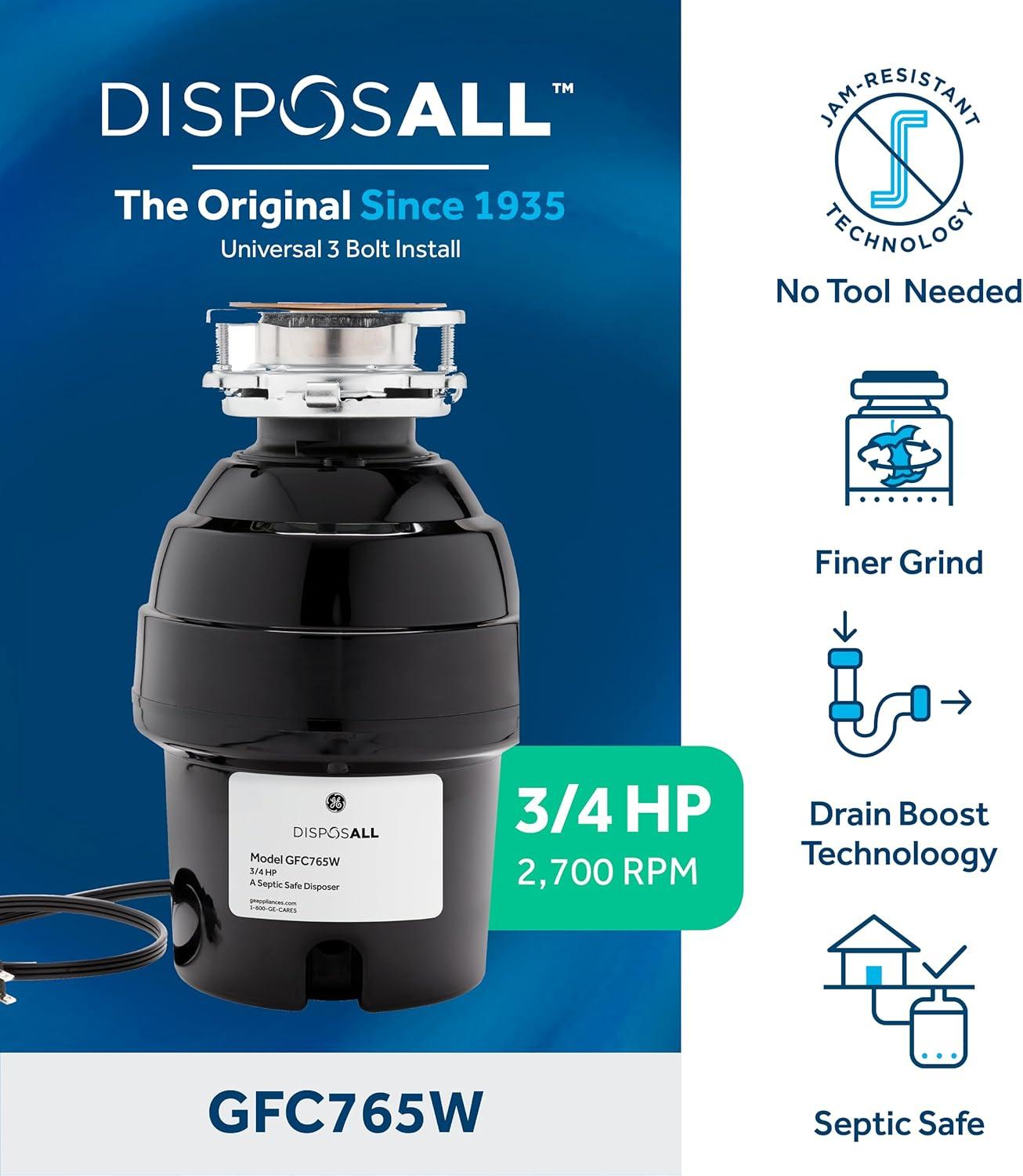 GE Appliances Disposall 3/4 HP Continuous Feed Garbage Disposer - Corded