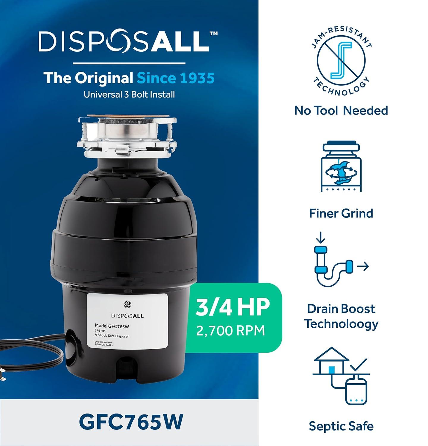 GE Appliances Disposall 3/4 HP Continuous Feed Garbage Disposer - Corded
