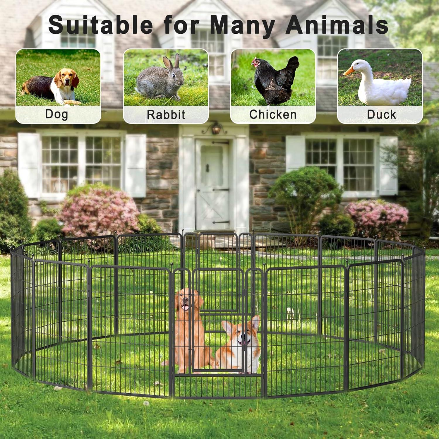 Monasem Dog Playpen Outdoor, 16 Panels 40" Height Dog Fence(Black)