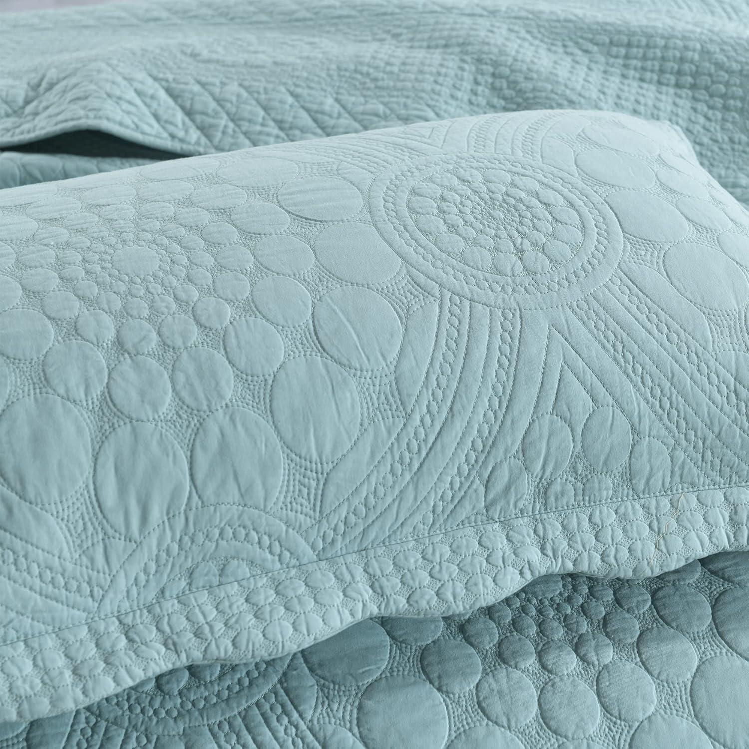 MarCielo  3Pcs 100% Cotton Oversized Quilt Bedspread Coverlet Set TF Angel Blue - Oversized Queen