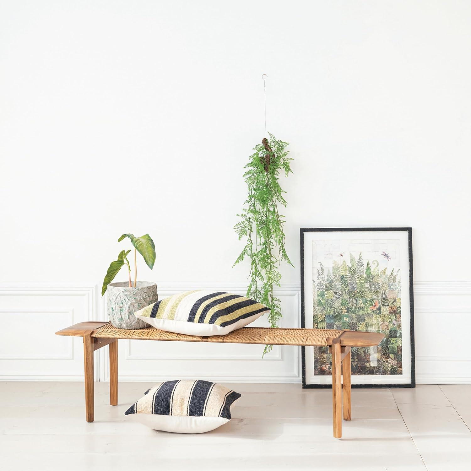 Creative Co-Op Long Teakwood and Rattan Bench, Natural