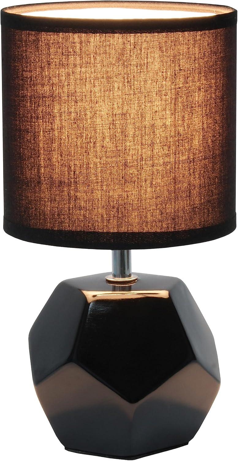 Simple Designs Round Prism Mini Table Lamp with Matching Fabric Shade Gray
