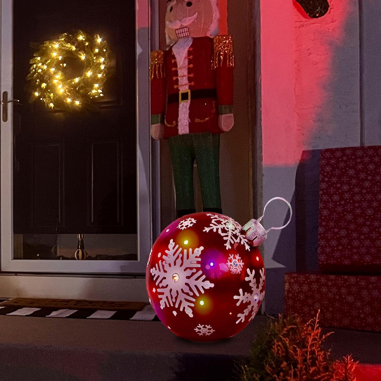 Fraser Hill Farm Indoor/Outdoor Oversized Christmas Décor, LED Lights, Ornament in Red, 7.70 lbs.