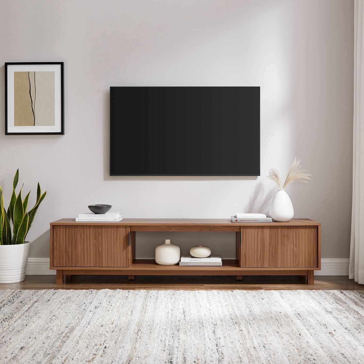 Mocha 70" Modern Fluted-Door TV Stand with Cabinet