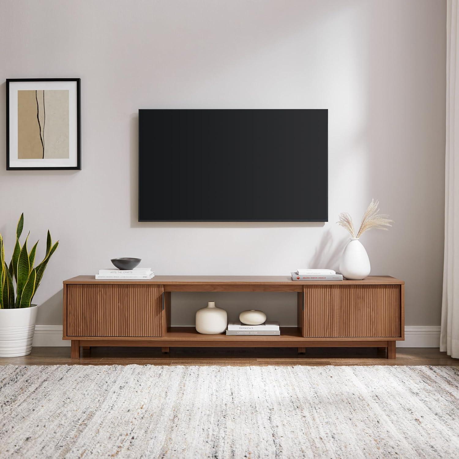 Mocha 70" Modern Fluted-Door TV Stand with Cabinet