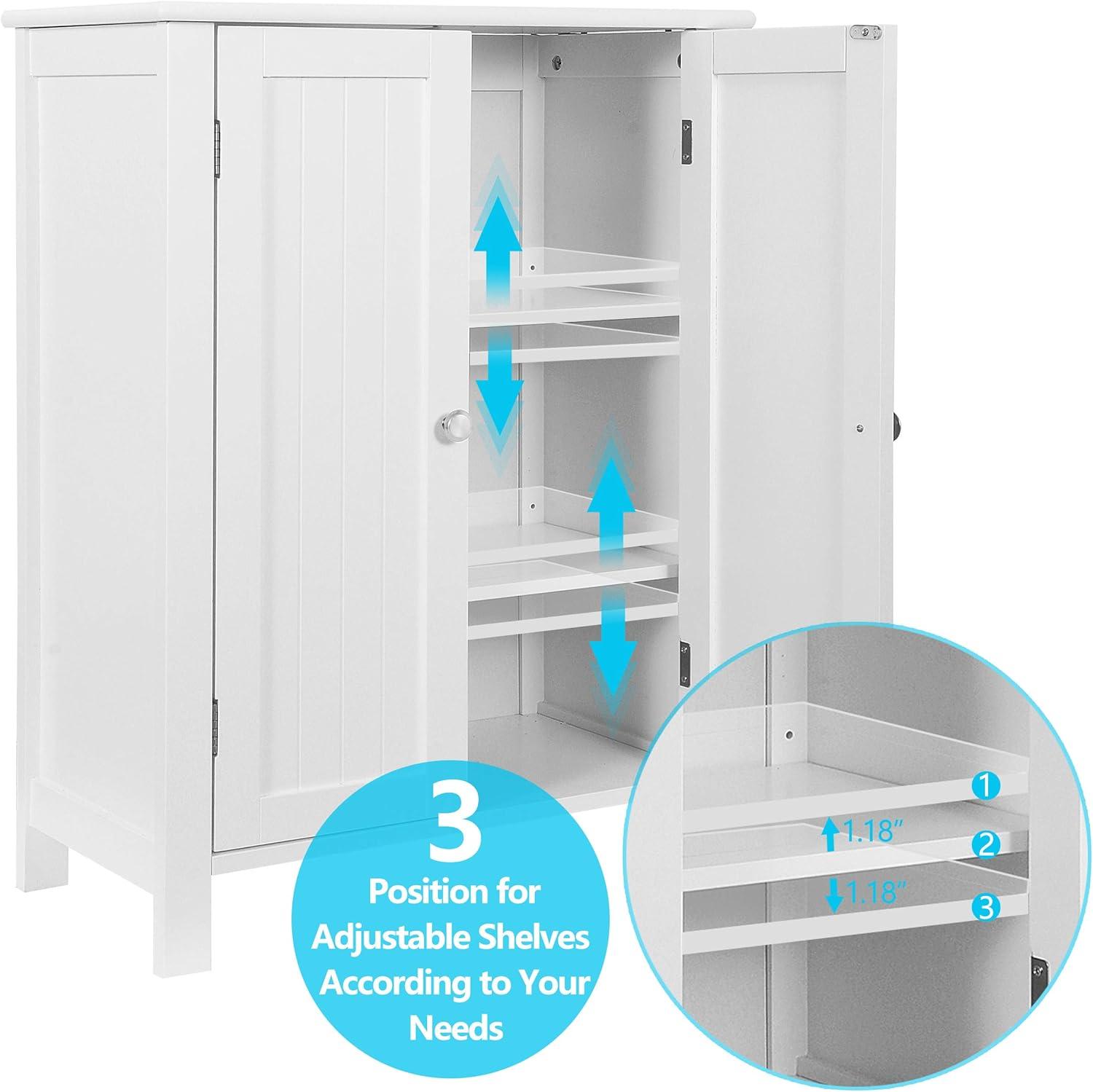 White MDF Bathroom Floor Cabinet with Adjustable Shelves